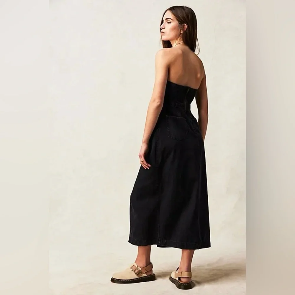 NWOT Free People Picture Perfect Midi Strapless Tube Denim Dress Size 2